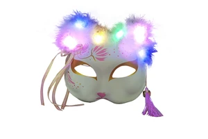 600PcsHalloween Mask LED Light Up Mask Japanese Anime Carnival Masquerade Fox Mask Halloween Dress Up Costume Props Party Decor