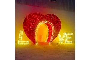 Customized Outdoor Waterproof 3D LED Heart Arch Light IP65 Wedding Christmas Street Park Motif Display Festival Decoration