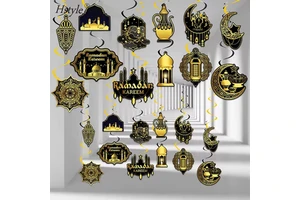Hstyle Hot New Product Ramadan Kareem Hanging Streamer Eid Party Supplies ZY024 for Ramadan Home Ceiling Decorations