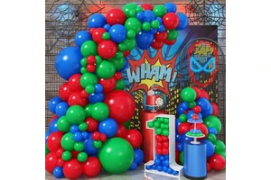 60Pcs Red Blue Green Balloon Arch Garland Kit, for Super Spider Hero Party Kids Birthday Baby Shower Graduation Party Supplies