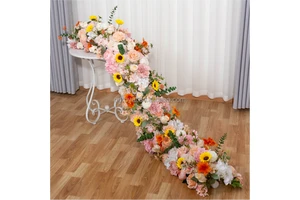 Wholesale European Style Artificial Flower Runner Arrangement Colorful Silk Hydrangea Rose Flower Runners Wedding Table Decor