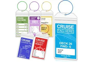 Plastic Pvc Cruise Luggage Tag Holder Top Zip Seal and Steel Loops Use for Royal Caribbean & Celebrity Cruise Line