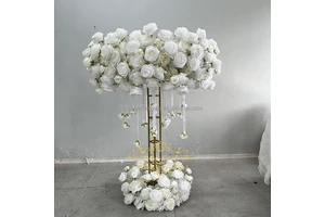 Hot Sale Wedding Table Decor Flower Base White Hanging Roses Artificial Large Table Flower Centerpieces for Wedding