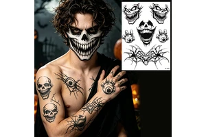 Temporary Spooky Bat & Spider Web Glow-in-the-Dark Non-Toxic Waterproof Tattoo Stickers for Face & Body Festive Creative Makeup