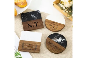 High Quality Marble Wood Coasters Custom Engraved Marble And Wood Coasters Wooden Marble Coasters For Drinks
