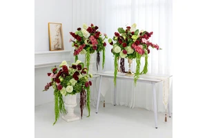 Modern Artificial Hydrangea and Red Rose Silk Flower Bouquet Wedding Table Centerpiece Decoration Durable High Quality