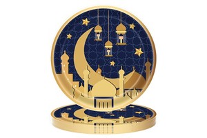 Eid Mubarak Disposable Dinnerware Set Ramadan Paper Plate Cups Napkin Kit Islamic Party Supplies Muslim Table Decorations 7inch