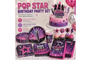 Custom Event Pink Purple Pop Star Birthday Party Supplies Music Theme Decorations Tableware Favor Bags