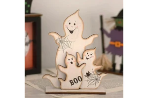 Cute Spooky & Fun Vintage Wooden Halloween Pumpkin Centerpieces with Vietnamese Folk Art Design for Home & Party Decor