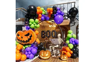 Halloween Balloon Garland Arch Kit Latex Party Decor Black Orange purple Green Confetti Spider Pumpkin Foil Indoor Outdoor Bats