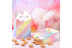 Rainbow Party Favor Bags Rainbow Cloud Birthday Goodie Candy Present Bags with Handles Pastel Treat Gift for Girls Kids