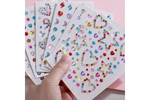 3D Cute Face Gems Self-Adhesive Stickers Kids Princess Temporary Tattoo Sparkling Makeup Costume Decoration Heart/Bow/Star