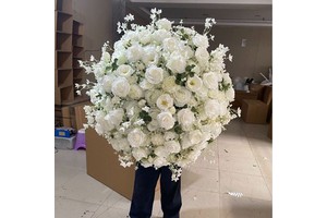 Hotsale 50cm 60cm 70cm 80cm Large Rose Flower Arrangement Wedding Table Flower Centerpieces Silk Artificial White Flower Ball