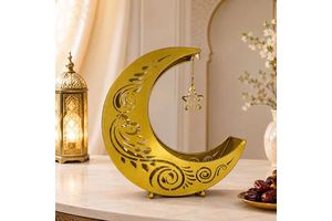 Wholesale Gold Metal Crescent Moon Star Tray for Ramadan Eid Table Decor Candy Dessert Eid Party Iftar Table Decoration