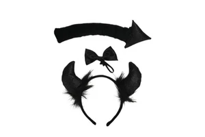 Halloween Horn Headband Set Devil Cosplay Costume Accessories with Tail Bowtie 3-Piece Polyester Material Letterpress Printed