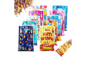 Party Event Assorted Colors Small Plastic Favors Mylar Loot Goodie Candy Gift Bags for Kids Birthday
