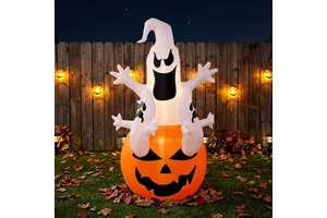 Halloween Inflatable Phantom Pumpkin Bucket with Colorful Candy Outdoor Courtyard Decoration LED Light Ornament for Halloween