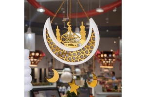 Islamic Eco-friendly Durable Wall Decor Pendant Wood Moon Star Hanging for Eid & Ramadan Mubarak Parties Party Supplies