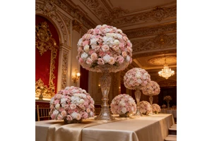 Luxurious High Quality Artificial Silk Flower Ball Table Centerpieces for Wedding Decorations with White Rose
