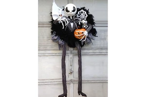 Halloween Horror Props Holiday Party Scary Skeleton Decorative Pumpkin Garland Front Door Hanging Halloween Wreath