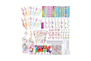Qilery Eco-friendly 195-Piece Unicorn-Themed Party Favor Set Includes Reusable Plastic Cups Slap Bracelets Tattoo Stickers Tail