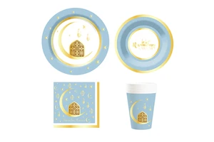 DAMAI Eid Mubarak Decorations for Home with Festival Paper Plates Dessert Plates Sets for Eid Al-Fitr Muslim Islamic Supplies