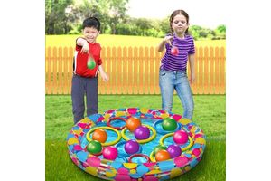 Inflatable Outdoor Toy Set Floating Ring Toss Game with Colorful Plastic Balls for Kids and Family Backyard Carnival Parties