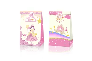 Huancai Princess Party Favors Bag 12 Pcs Gift Paper Bags Goodies Candy Treat Bag with Stickers for Kids Birthday Party Supplies