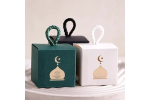 Cross-border for New Small Square Star-and-Moon Castle Decoration Gift Specialty Paper Hollow-Out Box Handle Ramadan Supplies
