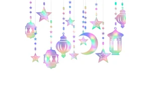 Set 6pcs Ramadan Decorations Eid Mubarak Swirl Banner Star Moon Ceiling Hanging Ornament Muslim Party Supplies for Ramadan