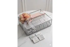 Personalized Wedding Chocolate Favors with Acrylic Box and Silver Tags for Guests