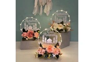 Hot-selling Ramadan Decorations Flower LED Light Home Islamic Muslim Party Eid Decoration Kareem Wreath Ramadan Light Supplies