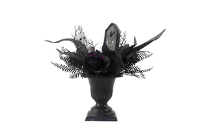 ER Factory Black Halloween Tabletop Decorations Indoor Artificial Fake Flowers Table Skeleton and Tombstone Decorations