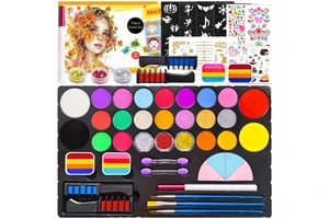 30 Color Split Cake Water-based Children's Party Face Paint Kit with Accessories Stencils Brushes for Halloween Makeup