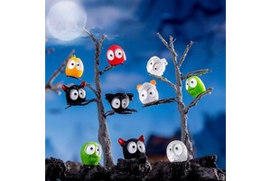 JINGJIA Nightlight Halloween Easter Miniature Scene Micro Landscape Acrylic Table Decoration Set Small Ornament