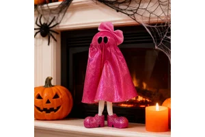 Halloween Party Supplies Decoration Party Favors Glitter Ghost Ornament Standing Ghost Sequins Plush Doll with Pink Bow