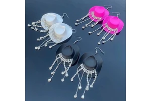 Novelty Earrings Sheriff Western Cowgirl Bachelorette Party Favor Mini Western Cowboy Cowgirl Hat Earrings with Tassel