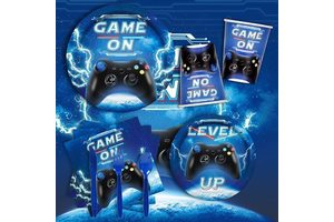 Video Game Party Supplies Kit Serve 25,Includes Dinner Plates,Dessert Plates,Napkins,Cups,Cutlery,Tablecloth,Banner for Gamer Bi