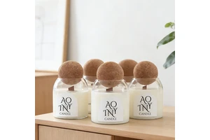 Popular Fashionable Transparent Glass Jar Scented Candles With Wooden Balls Cork LID Soy Wax Aromatherapy Gift Candle Set