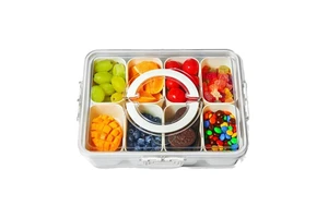 Microwave And Dishwasher Safe Multifunctional Snack Box Container And Silicone Divided Serving Tray With Lid