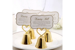 Custom Silver Heart Wedding Bell Alloy Place Card Holder For Table Numbers Party Favors Decor Anniversary Valentine's Day