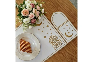 Wholesale Custom PU Leather Placemats Set Gold Embossed Moon Star Ramadan Table Mats for Eid Mubarak Decor
