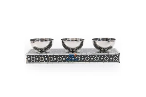 2025 Ramadan Eid Supplies Set Mother of Pearl Stand With Stainless Steel Bowl Set Mother of Pearl Base With Metal Bowl