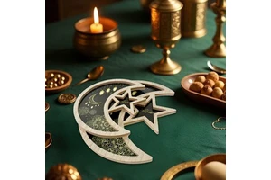 642095 Star&Moon Wooden Tray 1pcs 33.5*39cm/21.5*21.5cm Food Strorage Party Maker Ramadan Supplies