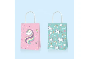BD026 12 Pcs unicorn Party Favor Bags pink Gift Paper Bags with Handles Kids Treat Candy Goodies Bag for Birthday Party Supplies