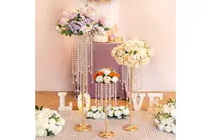 Wedding Home Decoration Flower Road Leads Gold Acrylic Crystal Wedding Decoration Table Centerpiece Decoration Flower Stand