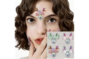 Festival Party Eco-Friendly Hand-painted Temporary Tattoo Sticker Set Rhinestone Face Gem & Flower Jewels for Body Decorations