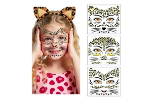 Wholesale Halloween Costume Makeup Gold Glitter Fake Whiskers Cheetah Face Tattoos Temporary Face Leopard Tattoo Sticker