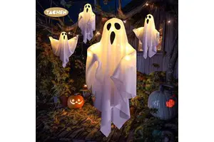 YACHEN Halloween Party Decoration Supplies Hanging Ghosts Light Up Kit Halloween LED Light for Indoor Outdoor Fall Party Decor