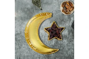 Ourwarm Ramadan Mubarak Food Platter Decorations Supplies Metal Moon Dessert Plate Set Ramadan Tray